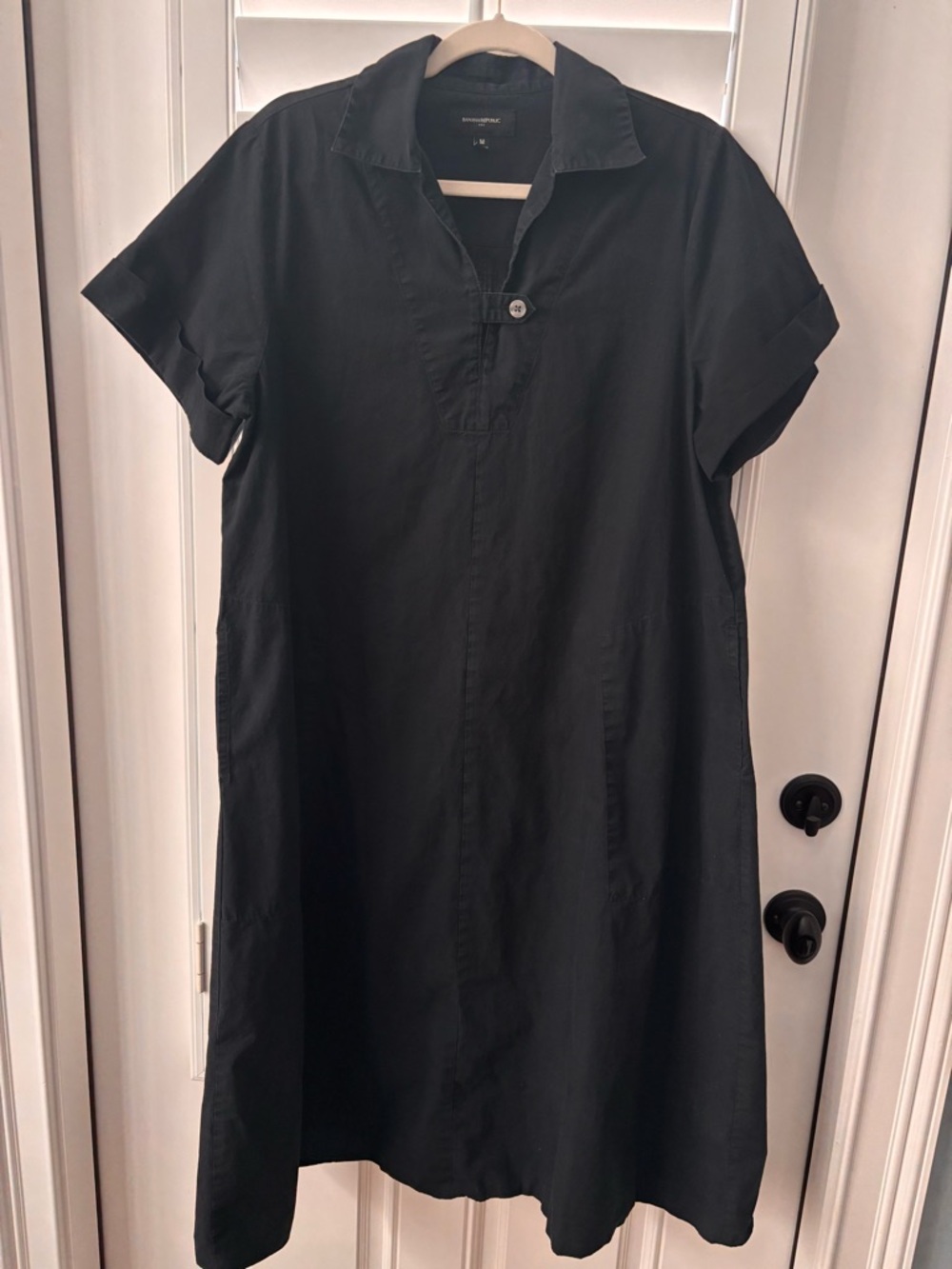 Banana Republic Black Button-Accent Collared Shirt Dress